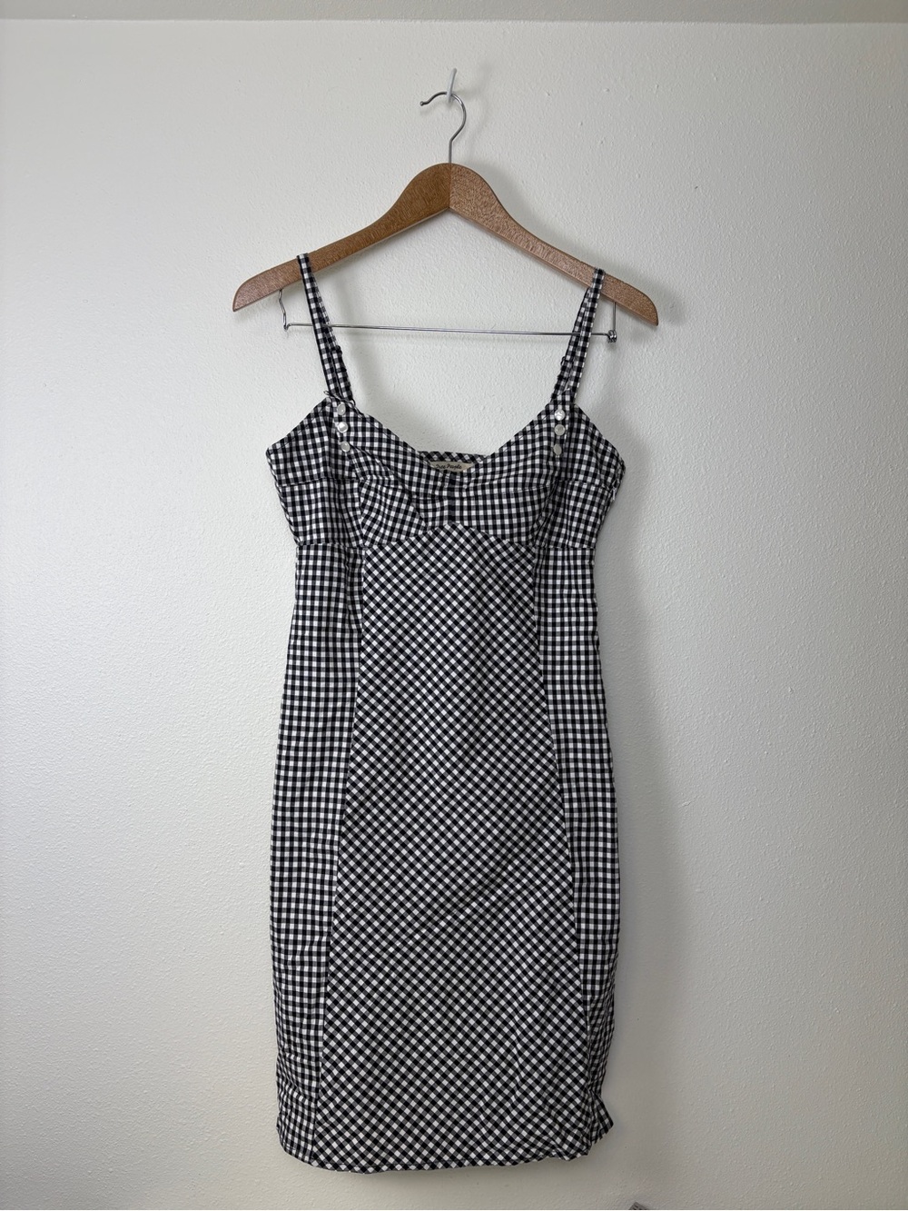 Free People Black&White Gingham Spaghetti Strap Mini Dress Cottagecore Coquette - Picture 1 of 9